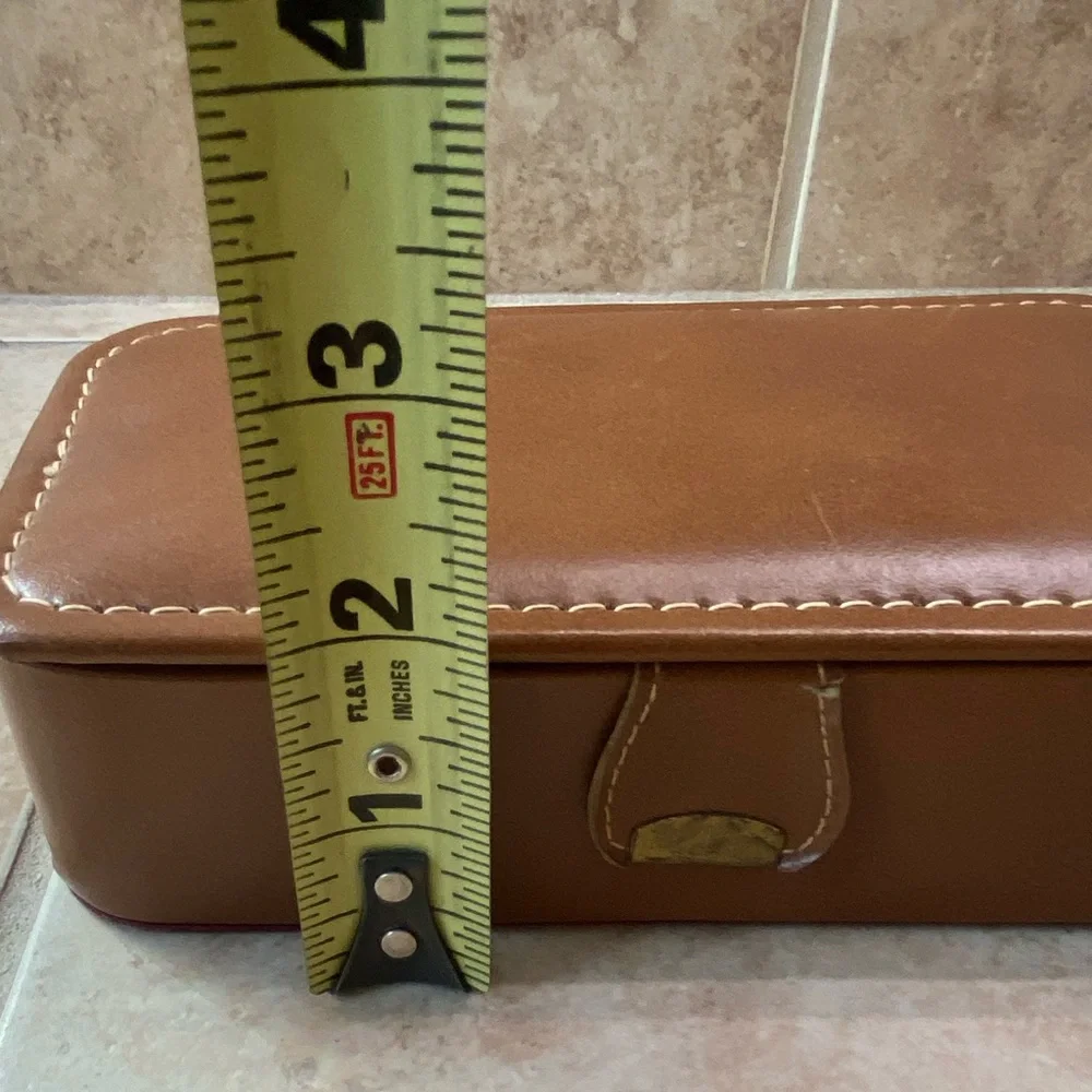 Vintage Leather Brown Brevoni Mid Century Men’s Cufflinks Tie Bars Jewelry Box